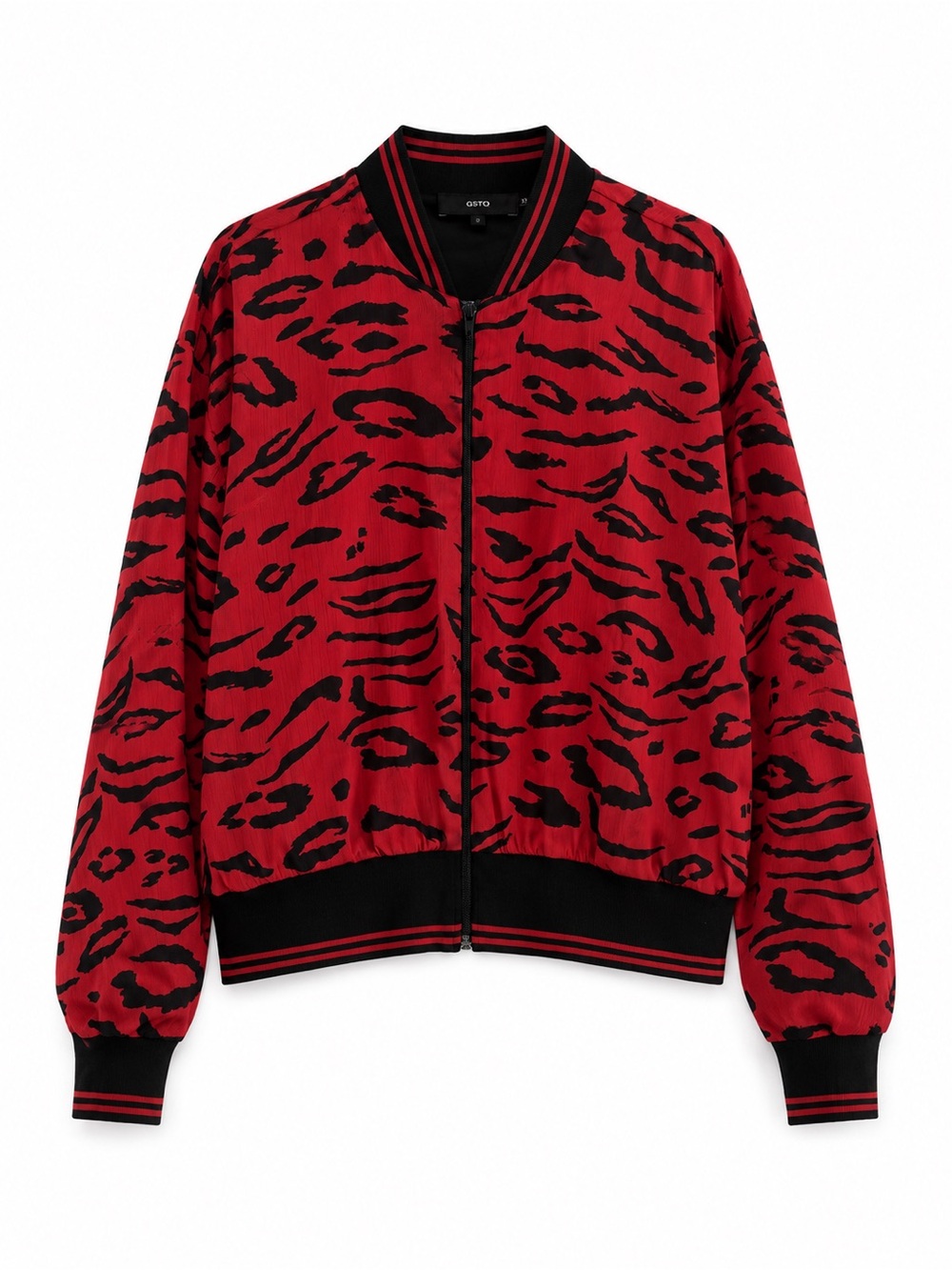 GTSQ Red Animal-Print Bomber Jacket with Black Rib Trim